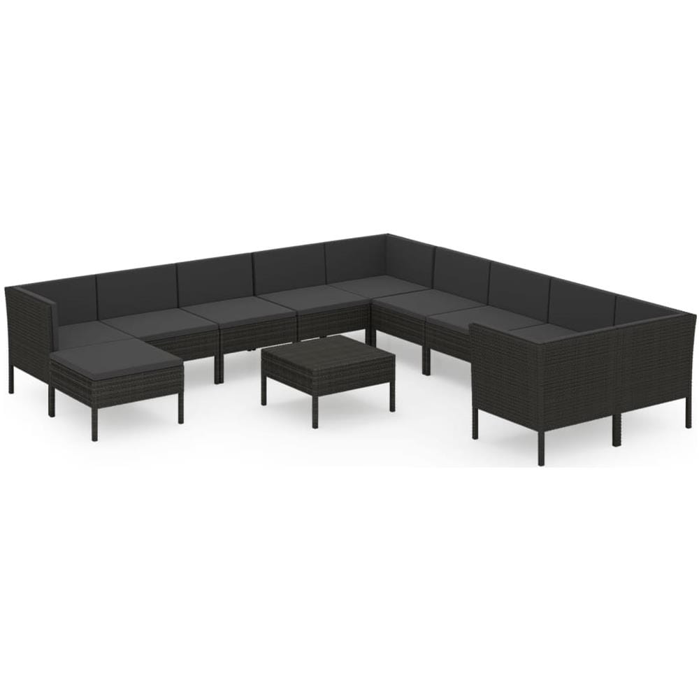 Set Divani Da Giardino 12 Pz Con Cuscini In Polyrattan Nero - Foto 2