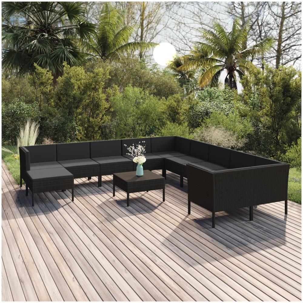 Set Divani Da Giardino 12 Pz Con Cuscini In Polyrattan Nero - Foto 1