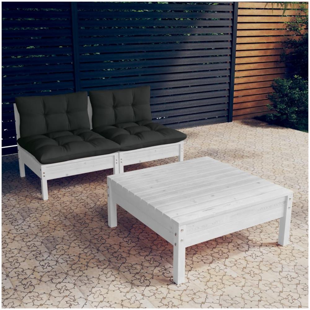Set Divani Da Giardino 3 Pz Con Cuscini Antracite Legno Di Pino - Foto 1