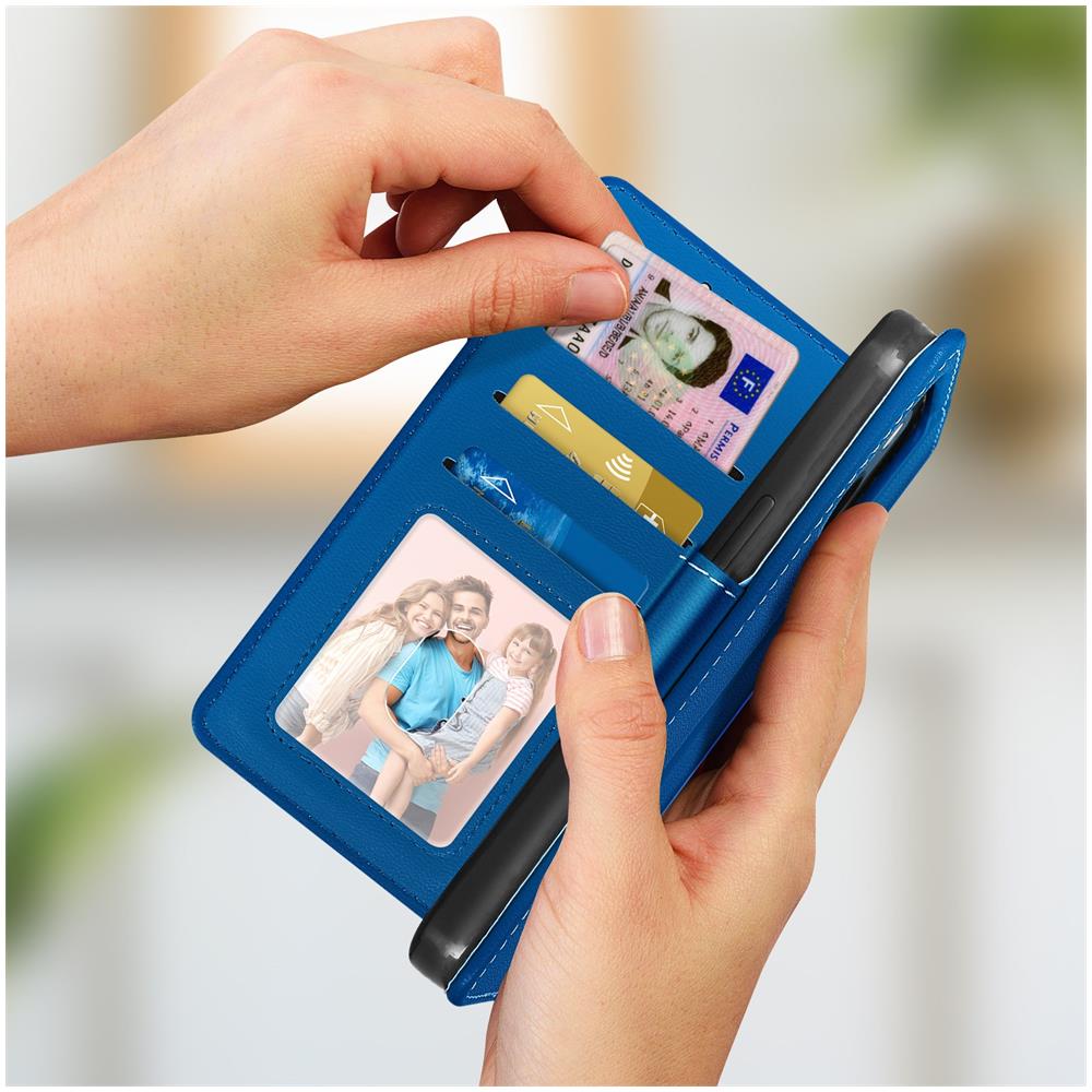 Custodia A Portafoglio Iphone 13 Mini Multiscomparto Supporto Video Azzurra - Foto 5