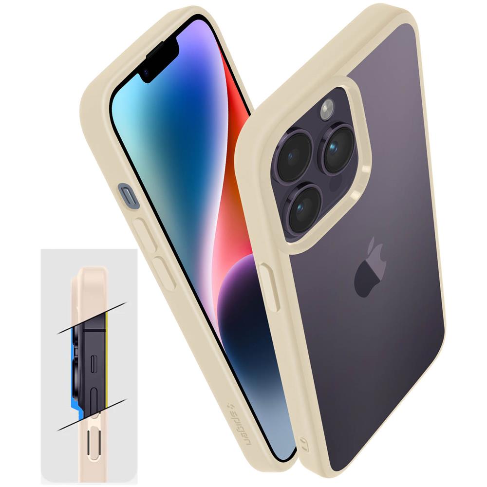 Cover Iphone 14 Pro Max Trasparente Bordo Beige Antiurto Spigen Ultra Hybrid - Foto 5