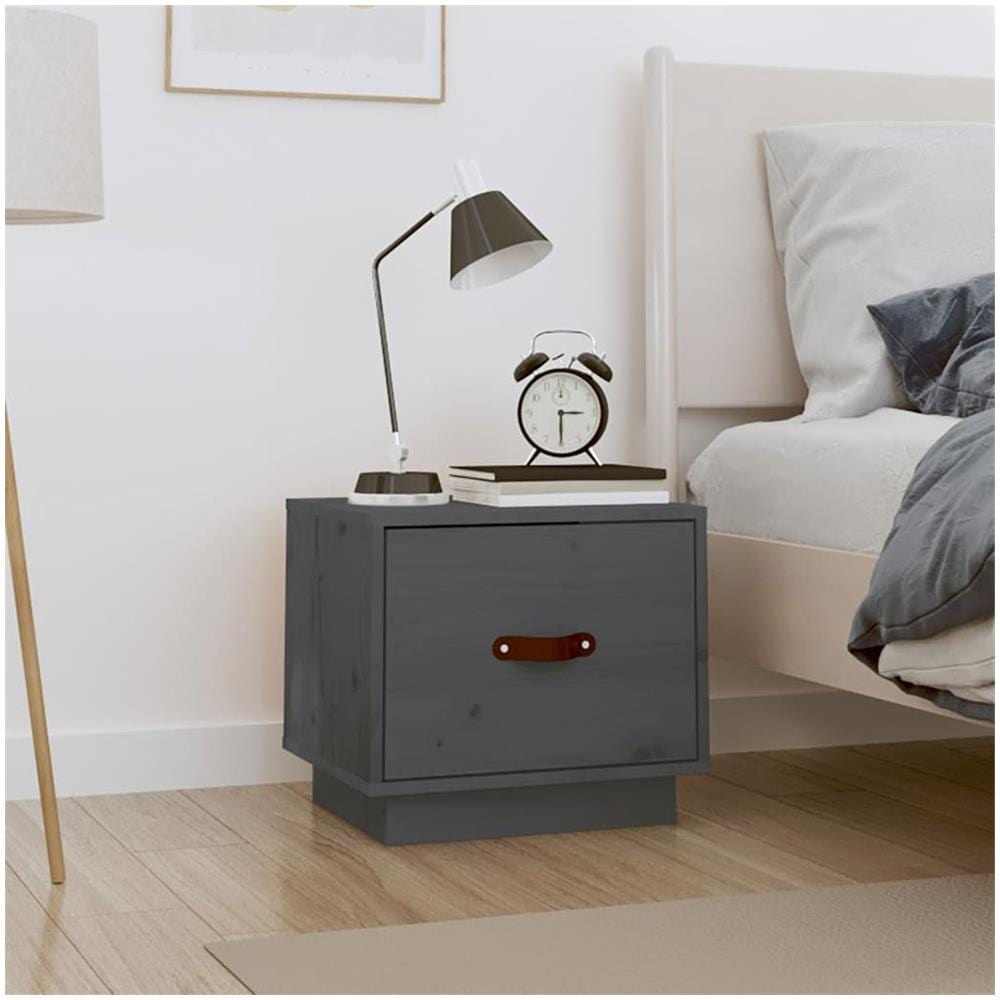 Comodino Grigio 40x34x35 Cm In Legno Massello Di Pino - Foto 1