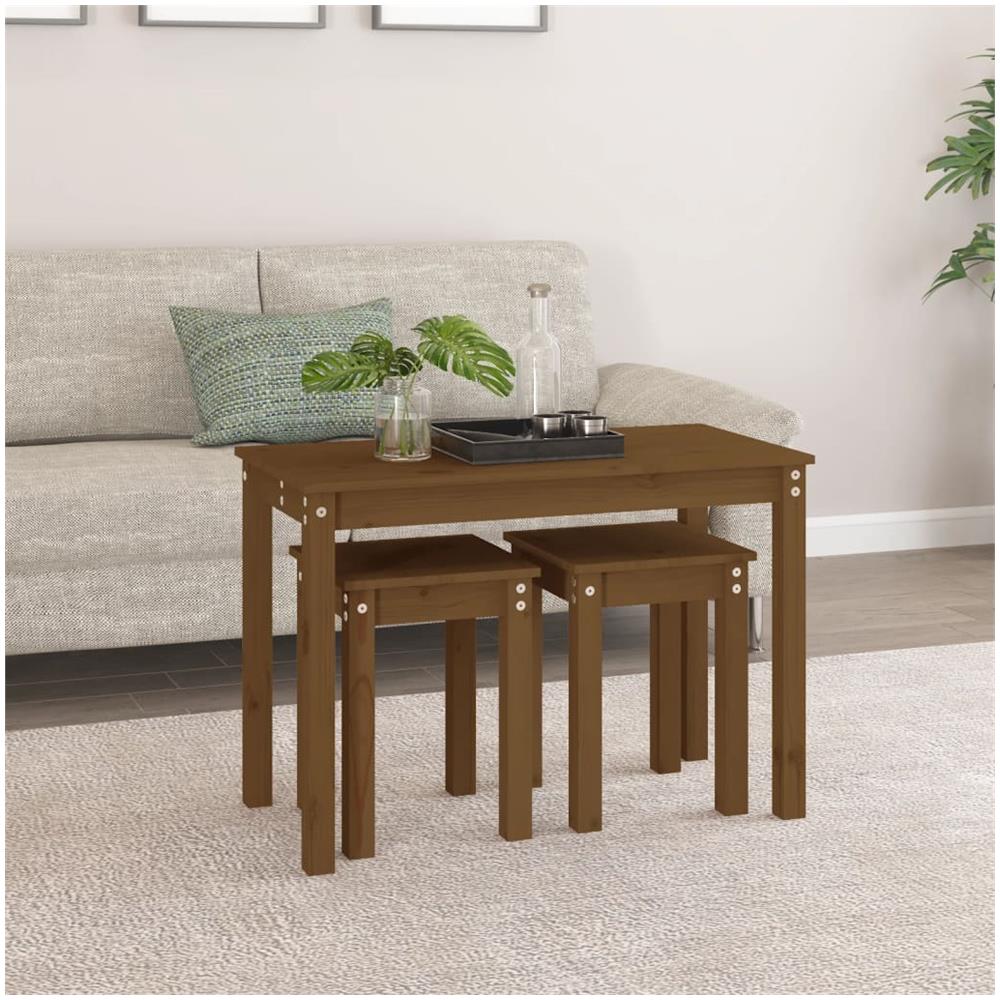 Tavolini A Incastro 3 Pz Miele In Legno Massello Di Pino - Foto 3