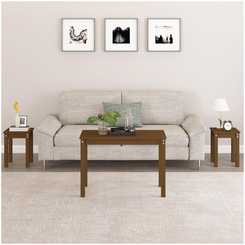 Tavolini A Incastro 3 Pz Miele In Legno Massello Di Pino - Foto 1