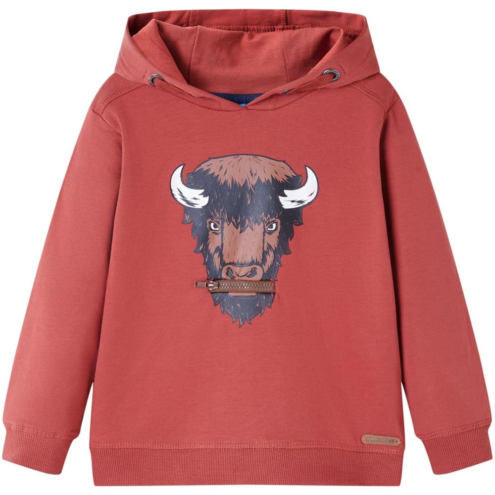 Felpa Con Cappuccio Per Bambini Stampa Bue Rosso Bruciato 92 - Foto 1