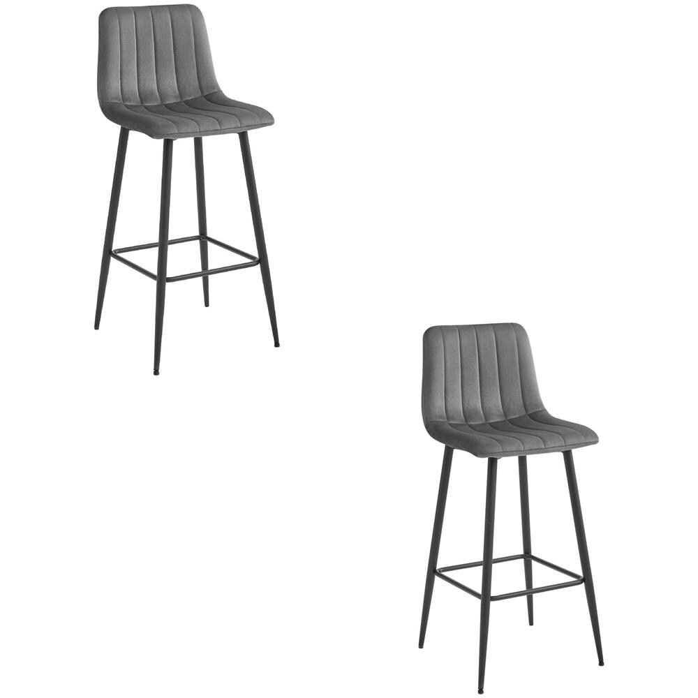Sgabello POZZA in velluto grigio scuro con gambe nere per cucina x2 - Foto 1