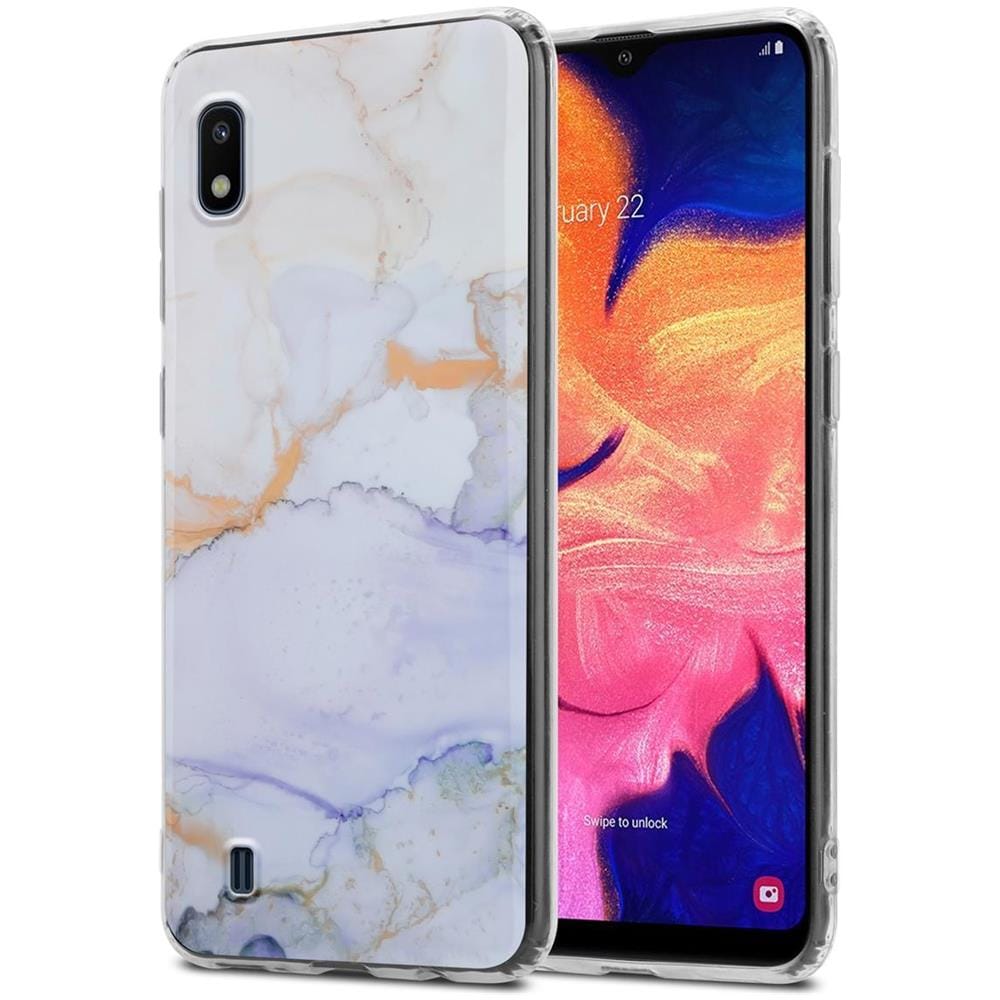 Custodia Compatibile Con Samsung Galaxy A10 / M10 In Marmo Bianco Viola Oro Gm 09 - Coperchio Protettivo In Silicone Tpu Con Motivo A Mosaico - Foto 1