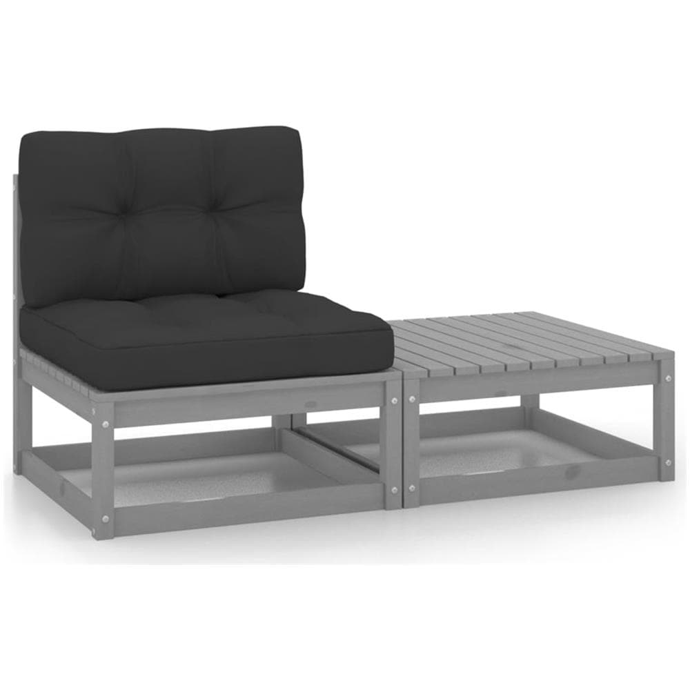 Set Divani Da Giardino 2 Pz Con Cuscini Massello Di Pino Grigio - Foto 1