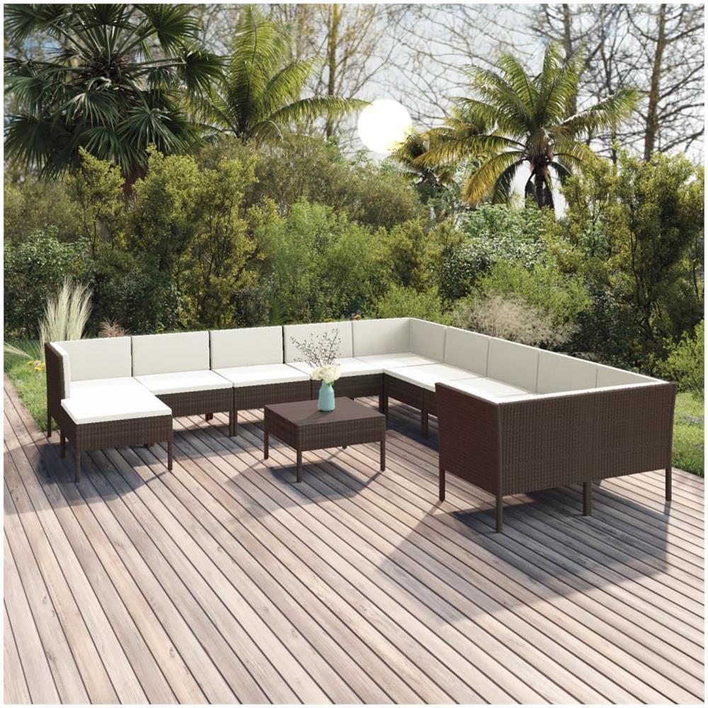 Set Divani Da Giardino 12 Pz Con Cuscini In Polyrattan Marrone - Foto 1
