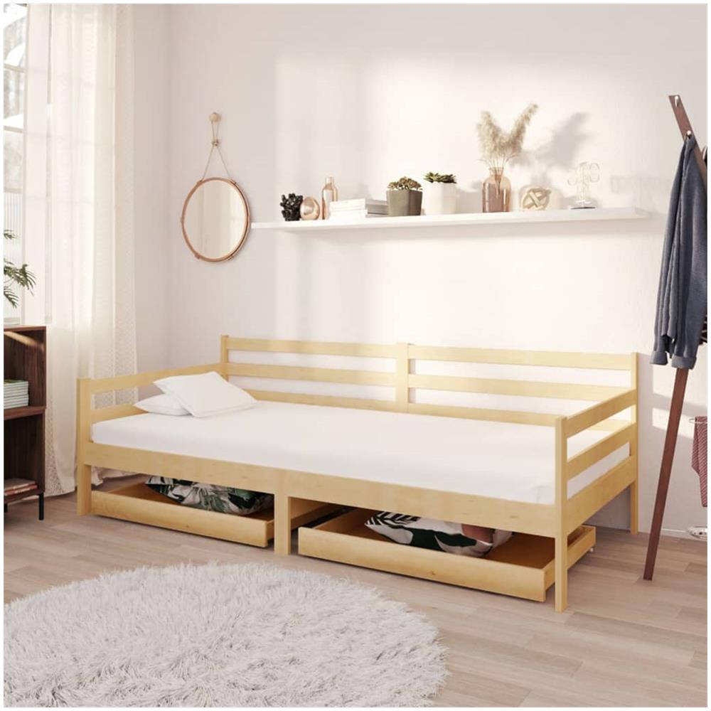 Divano Letto con Cassetti 90x200 cm Legno Massello di Pino - Foto 1