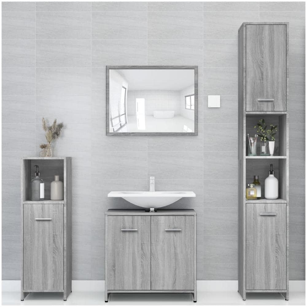 Armadietto Bagno Grigio Sonoma 30x30x183,5 cm Legno tecnico - Foto 1