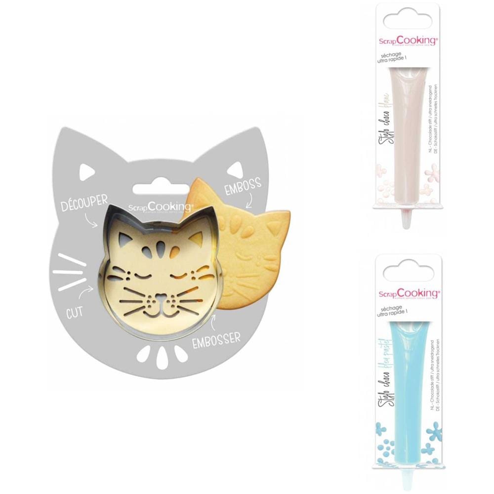 Kit Biscotti Di Soccorso Per Gatti + 2 Penne Di Cioccolato Bianco E Blu Pastello - Foto 1