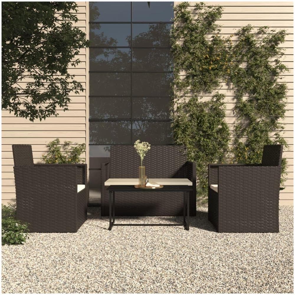Set Salotto da Esterno 4 pz con Cuscini in Polyrattan Nero - Foto 2