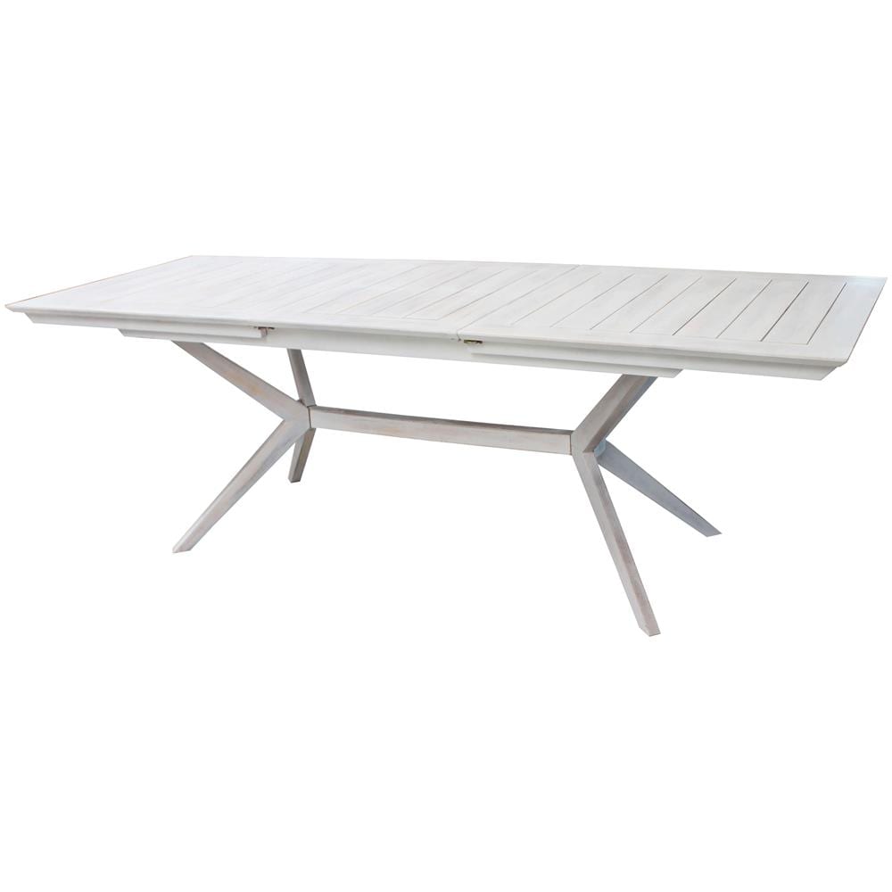 Set Tavolo Giardino Allungabile Rettangolare 150/200 X 90 Con 6 Sedie In Legno Di Acacia Bianco Per Esterno - Foto 4