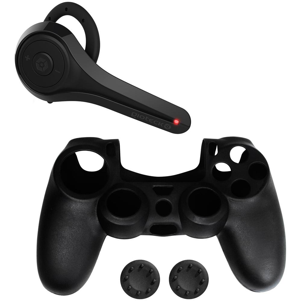 Control Pack con Auricolare Bluetooth Gommini Antiscivolo e Cover x Controller PS4 - Nero - Foto 1