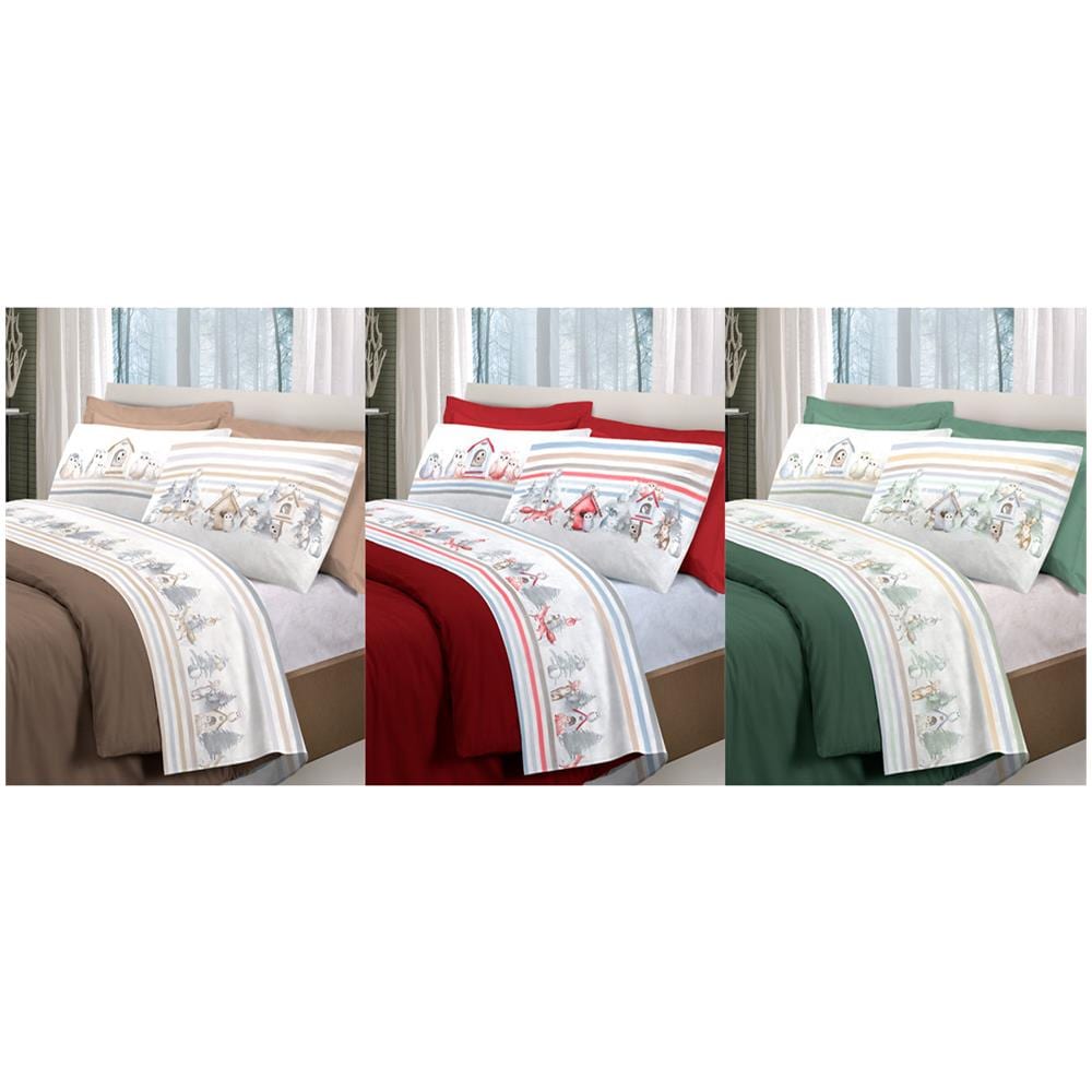 Completo Lenzuola Letto Pensieri Delicati 100% Cotone Disegno Gufi Singolo Beige - Foto 2