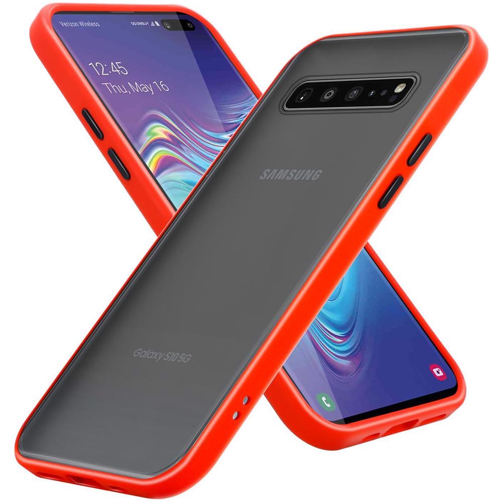 Custodia Compatibile Con Samsung Galaxy S10 In Rosso Opaco - Bottoni Neri - Coperchio Protettivo Ibrido Con Interno In Silicone Tpu E Retro In Plastica Opaca - Foto 1