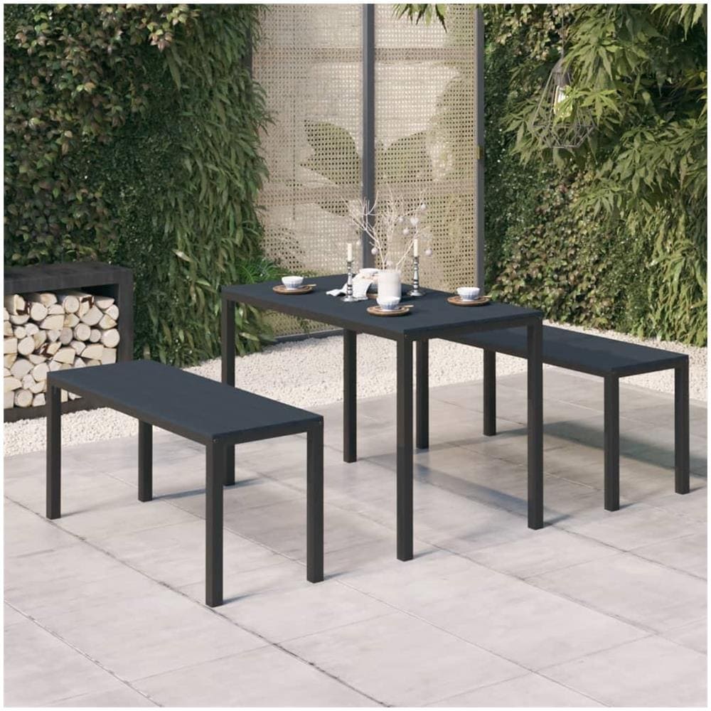 Set da Pranzo da Giardino 3 pz in Acciaio e WPC Nero - Foto 1