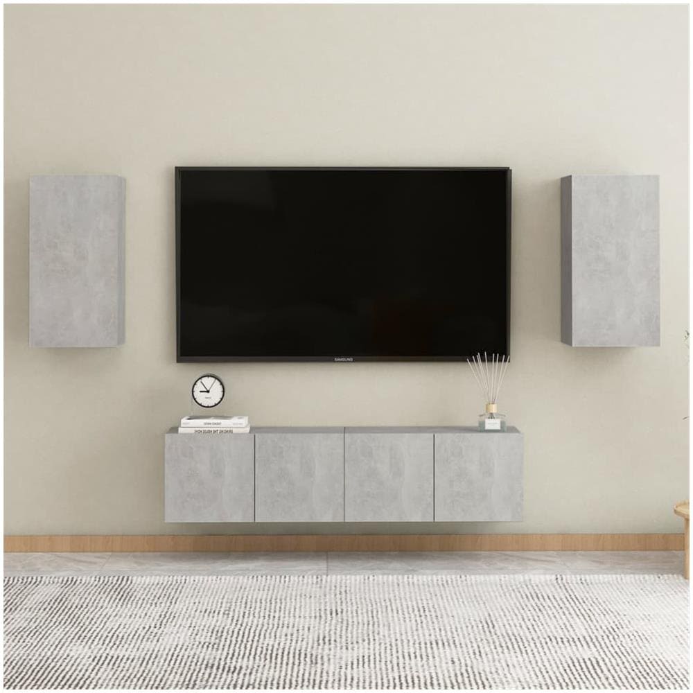 Set Mobili Tv 4 Pz Grigio Cemento In Truciolato - Foto 1