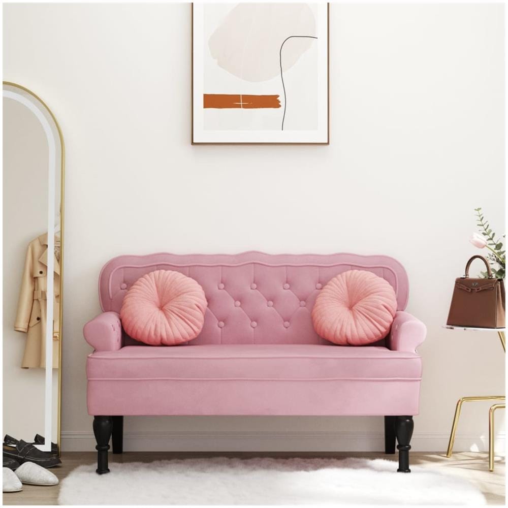 Panca Con Schienale Rosa 119,5x64,5x75 Cm In Velluto - Foto 1