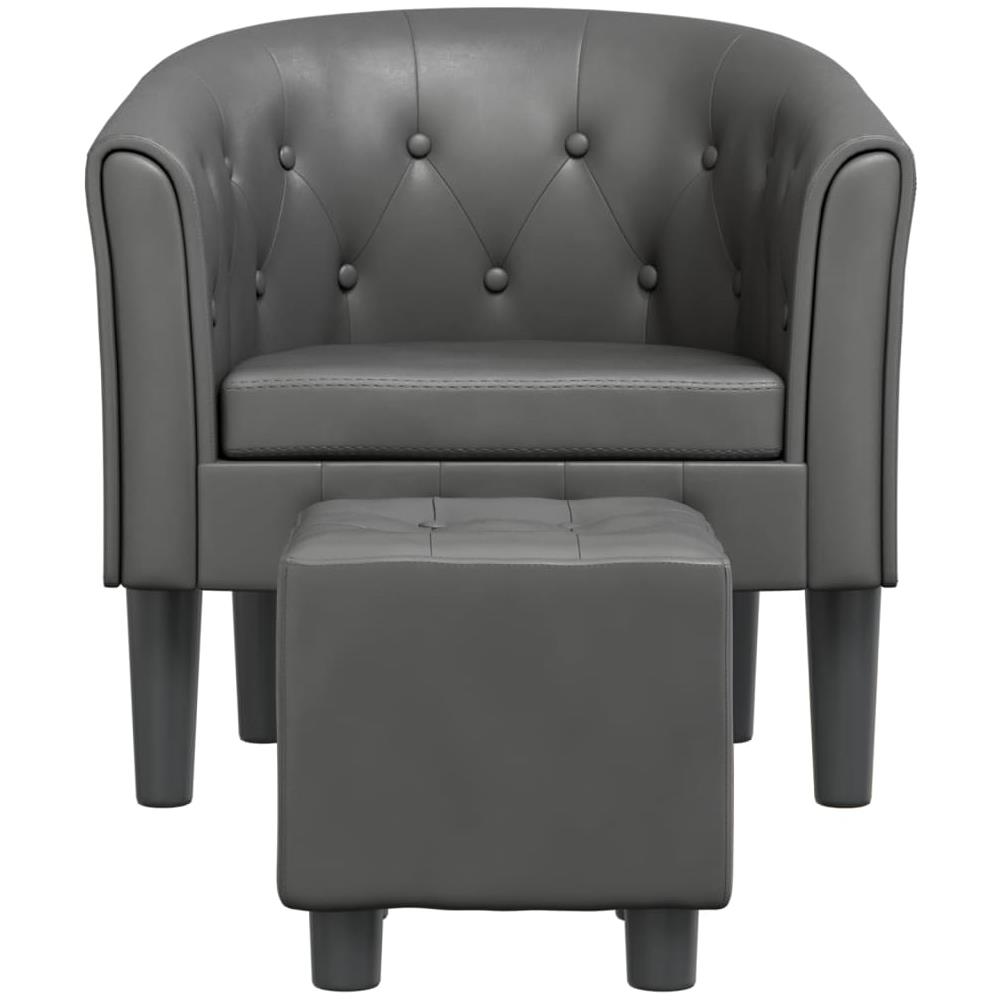 Poltrona A Pozzetto Con Poggiapiedi Grigia In Similpelle - Foto 3