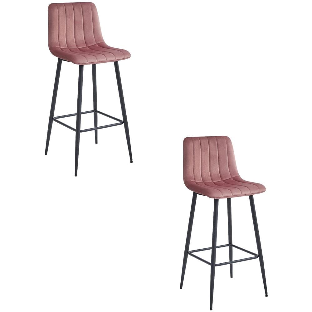 Sgabello POZZA in velluto rosa scuro con gambe nere per cucina x2 - Foto 1