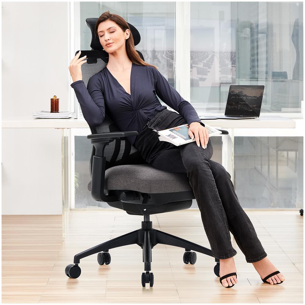 Sedia Ufficio Ergonomica con Poggiatesta e Braccioli 4D Grigio Scuro - Foto 8
