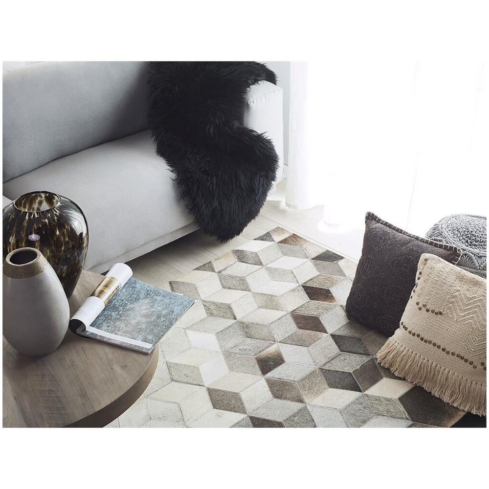 Tappeto Rettangolare In Pelle Grigio Bianco 140x200cm Sason - Foto 2