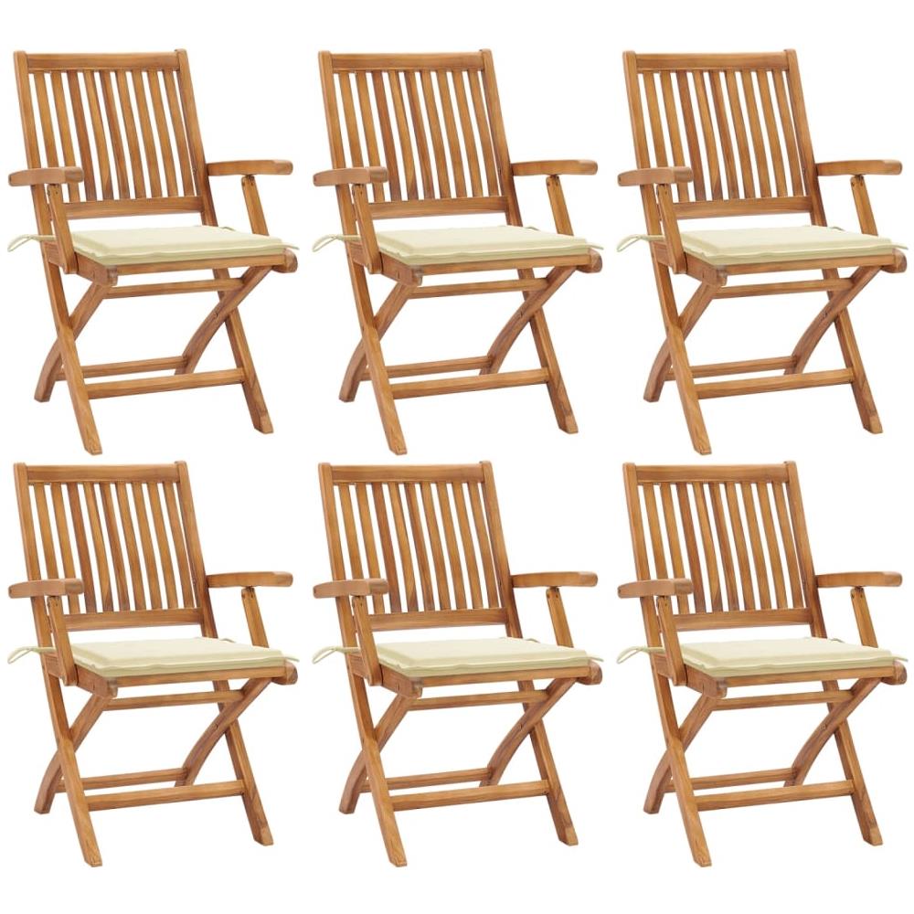 Sedie da Giardino Pieghevoli con Cuscini 6 pz Massello di Teak - Foto 1