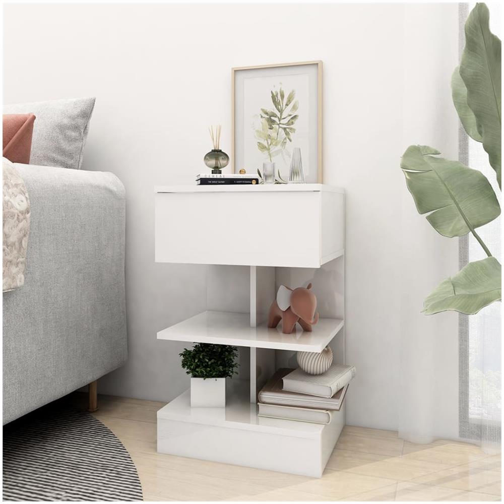 Comodino Bianco Lucido 40x35x65 cm in Truciolato - Foto 3