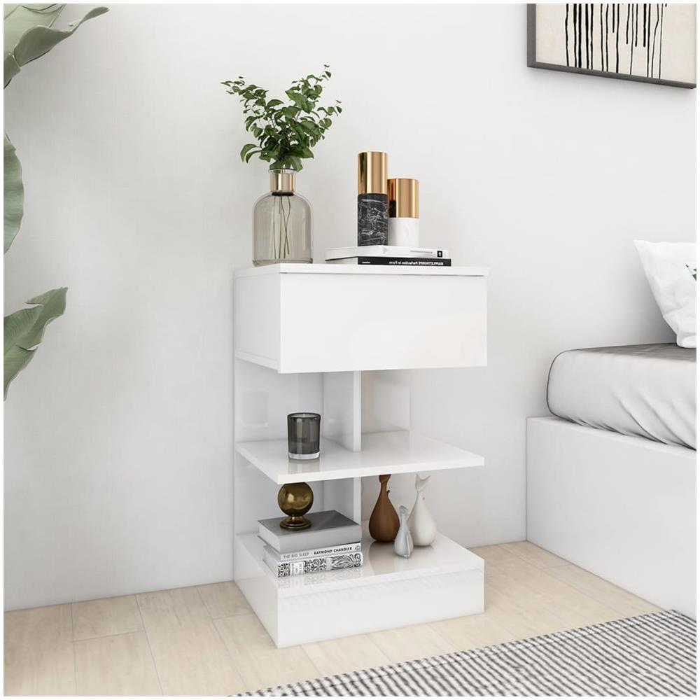 Comodino Bianco Lucido 40x35x65 cm in Truciolato - Foto 1