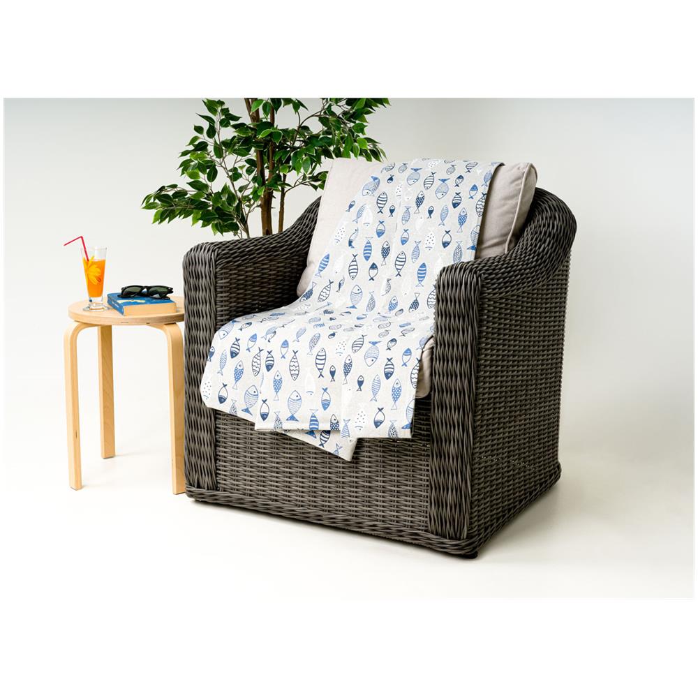 Telo Arredo Granfoulard Copritutto Cotone Made Italy Vari Disegni Arredatutto Copriletto Multiuso 2 Piazze Pesci Azzurro - Foto 1