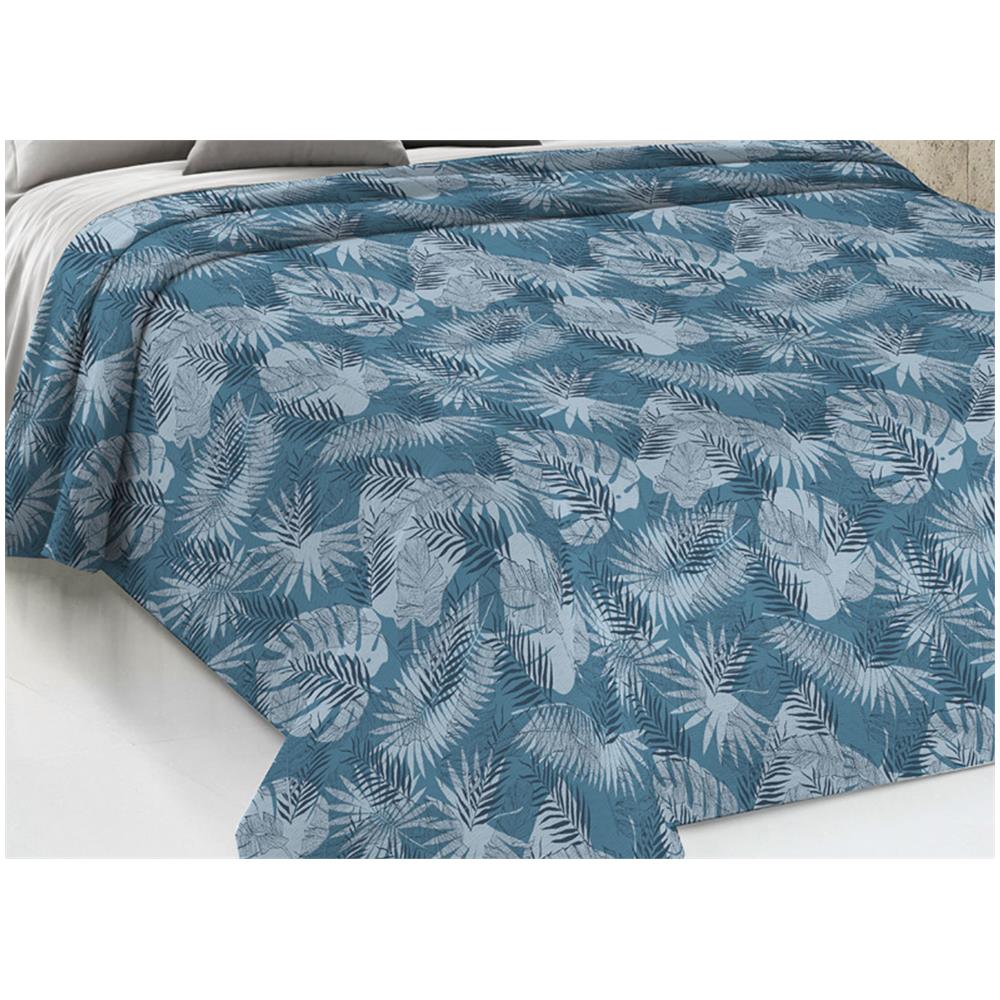 Copriletto Piquet Primavera Estate 100% Cotone Disegno Tropical Felce Singolo Ottanio - Foto 5
