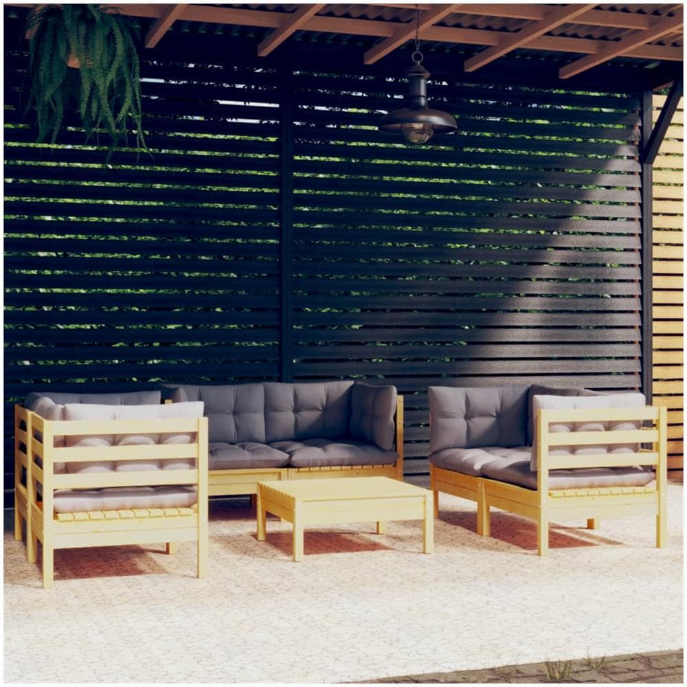 Set Divani Da Giardino 7 Pz Con Cuscini Grigi Massello Di Pino - Foto 1