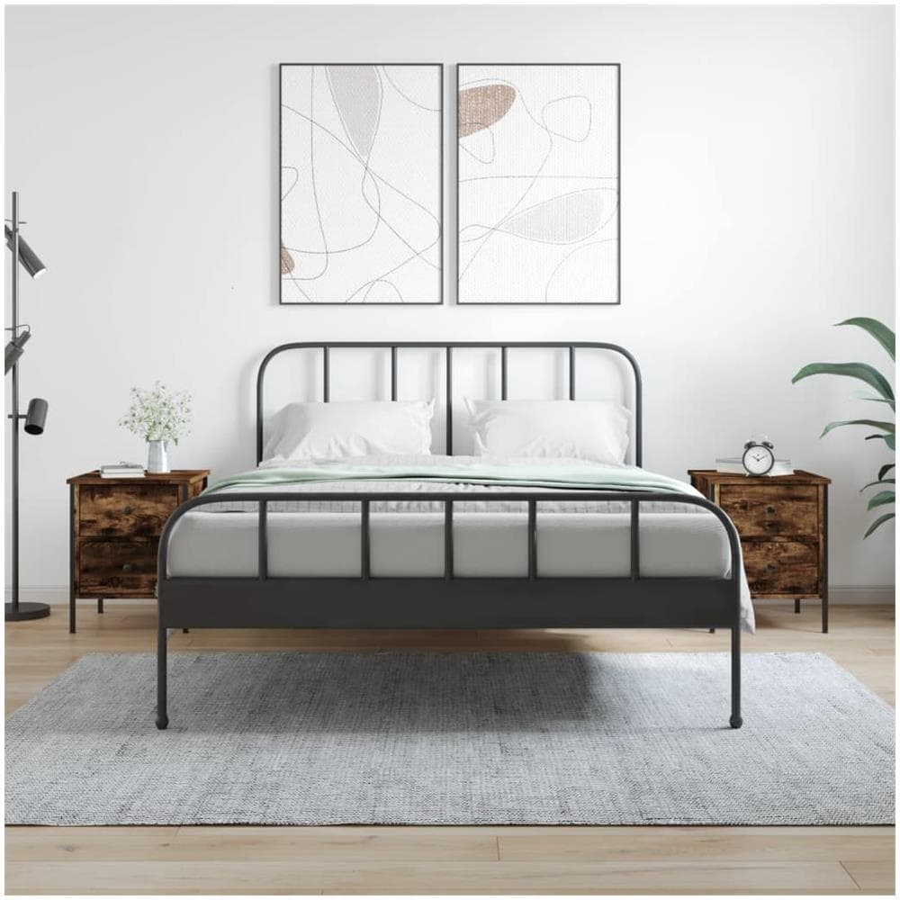Comodini 2 Pezzi VidaXL Rovere Fumo 40x42x60 Cm - In Legno Multistrato E Ferro, Con Piedini Regolabili