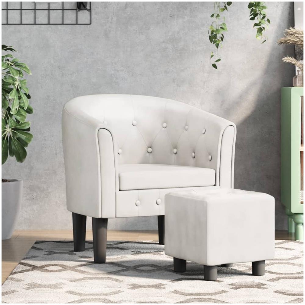 Poltrona A Pozzetto Con Poggiapiedi Bianca In Similpelle - Foto 1