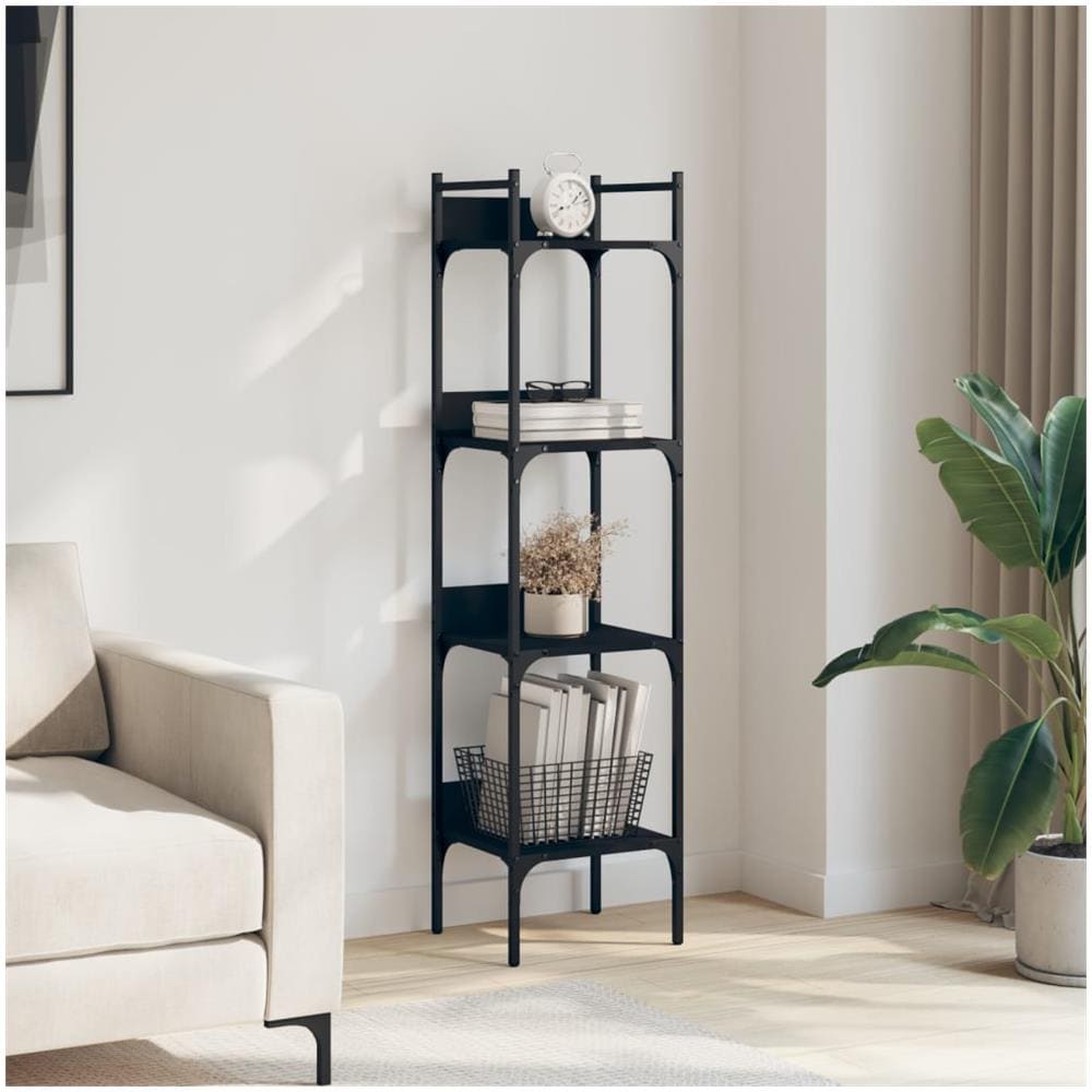 Libreria A 4 Ripiani Nera 35x30x138,5 Cm In Legno Multistrato - Foto 3