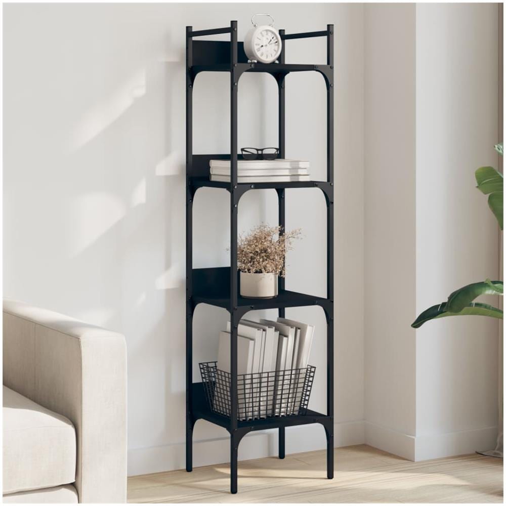 Libreria A 4 Ripiani Nera 35x30x138,5 Cm In Legno Multistrato - Foto 1