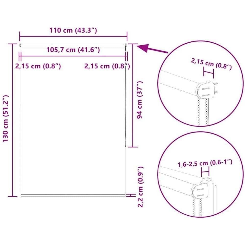 Tenda a Rullo Oscurante 110x130 cm Larghezza Tessuto 105,7 cm - Foto 10