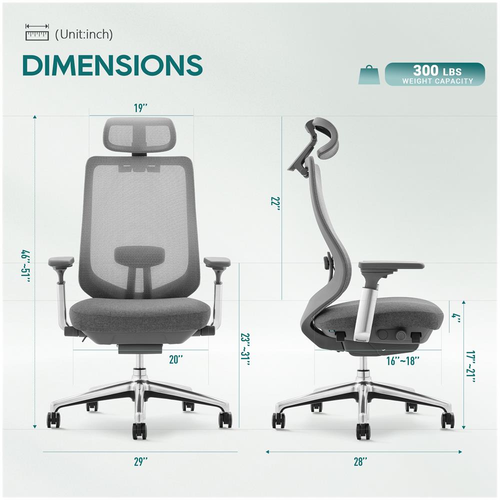 Atlas Sedia Da Ufficio Ergonomica In Rete - Sedia Da Direttore Con Poggiatesta, Braccioli 4d, Seduta Scorrevole E Blocco Dell'inclinazione, Grigio Scuro - Foto 2