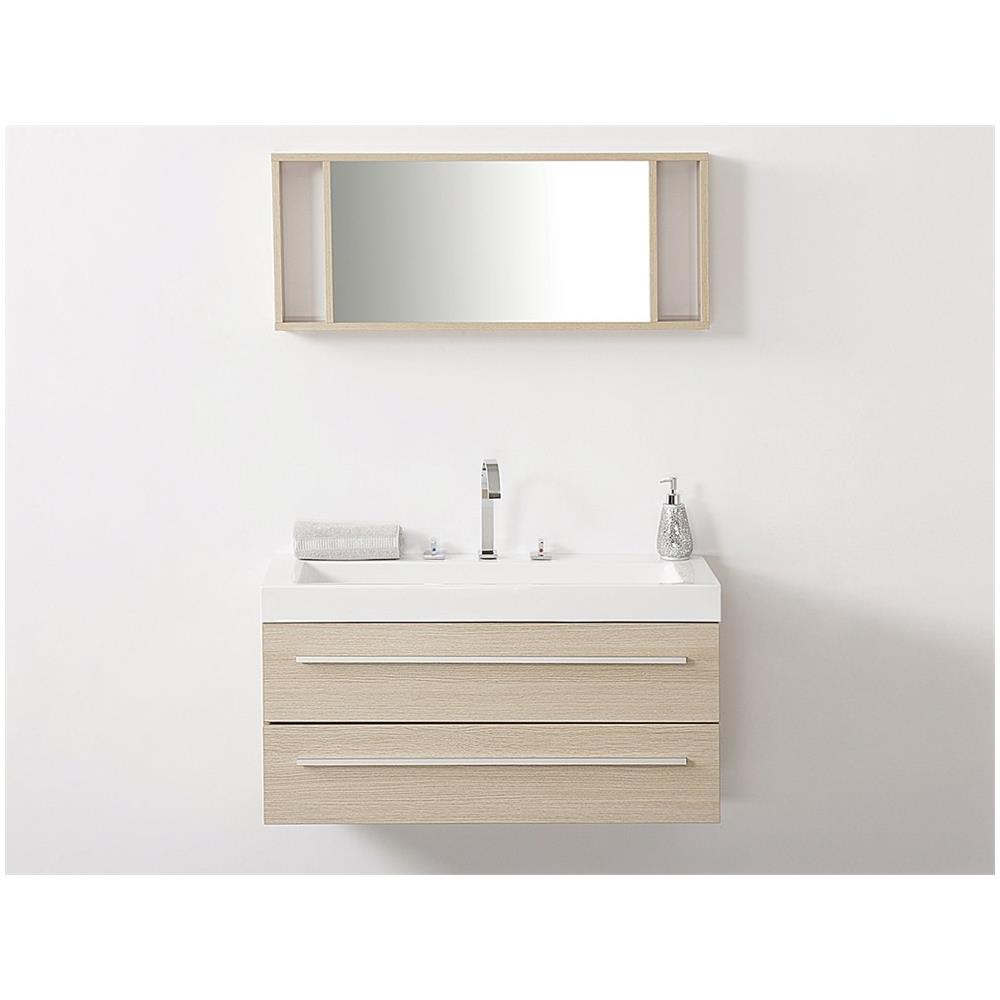 Mobiletto Lavabo Beige E Argento A 2 Cassetti Con Moderno Specchio Barcelona - Foto 2