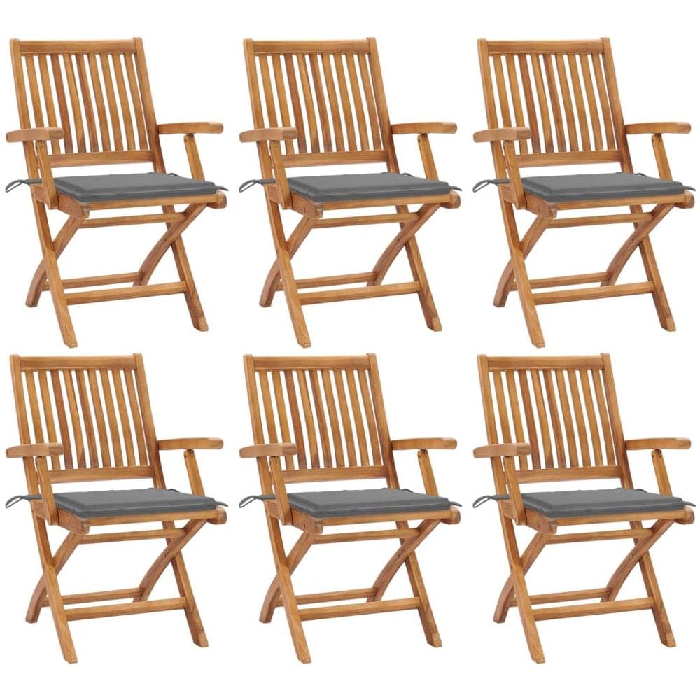 Sedie da Giardino Pieghevoli con Cuscini 6 pz Massello di Teak - Foto 1