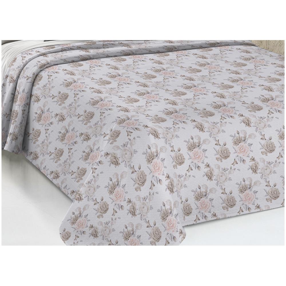Copriletto Piquet Primavera Estate 100% Cotone Disegno Rosa Grande Floreale Matrimoniale Beige - Foto 2