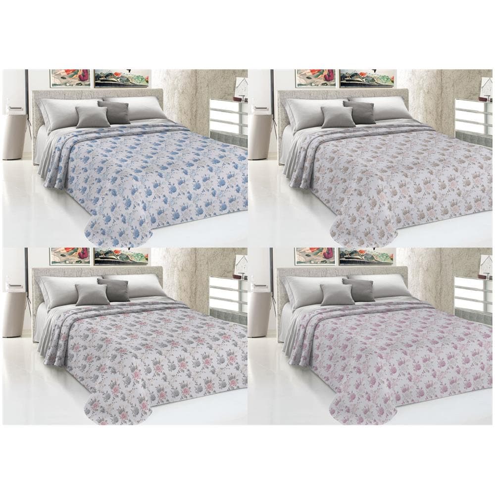 Copriletto Piquet Primavera Estate 100% Cotone Disegno Rosa Grande Floreale Matrimoniale Beige - Foto 5