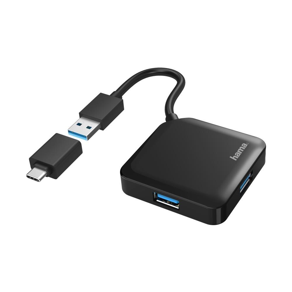 Hub USB 3.0 da tavolo, 4 porte, cavo integrato con adattatore Type C,nero - Foto 1