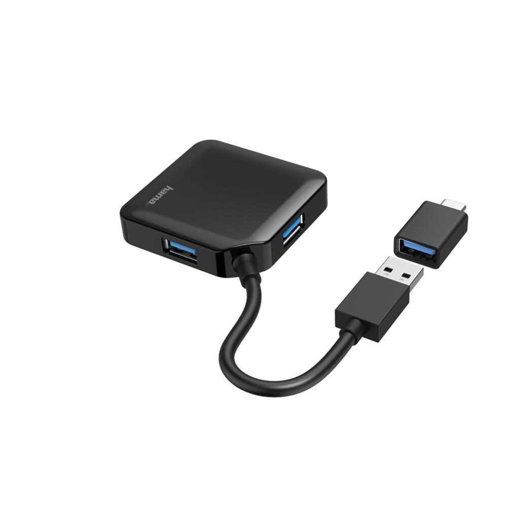 Hub USB 3.0 da tavolo, 4 porte, cavo integrato con adattatore Type C,nero - Foto 2