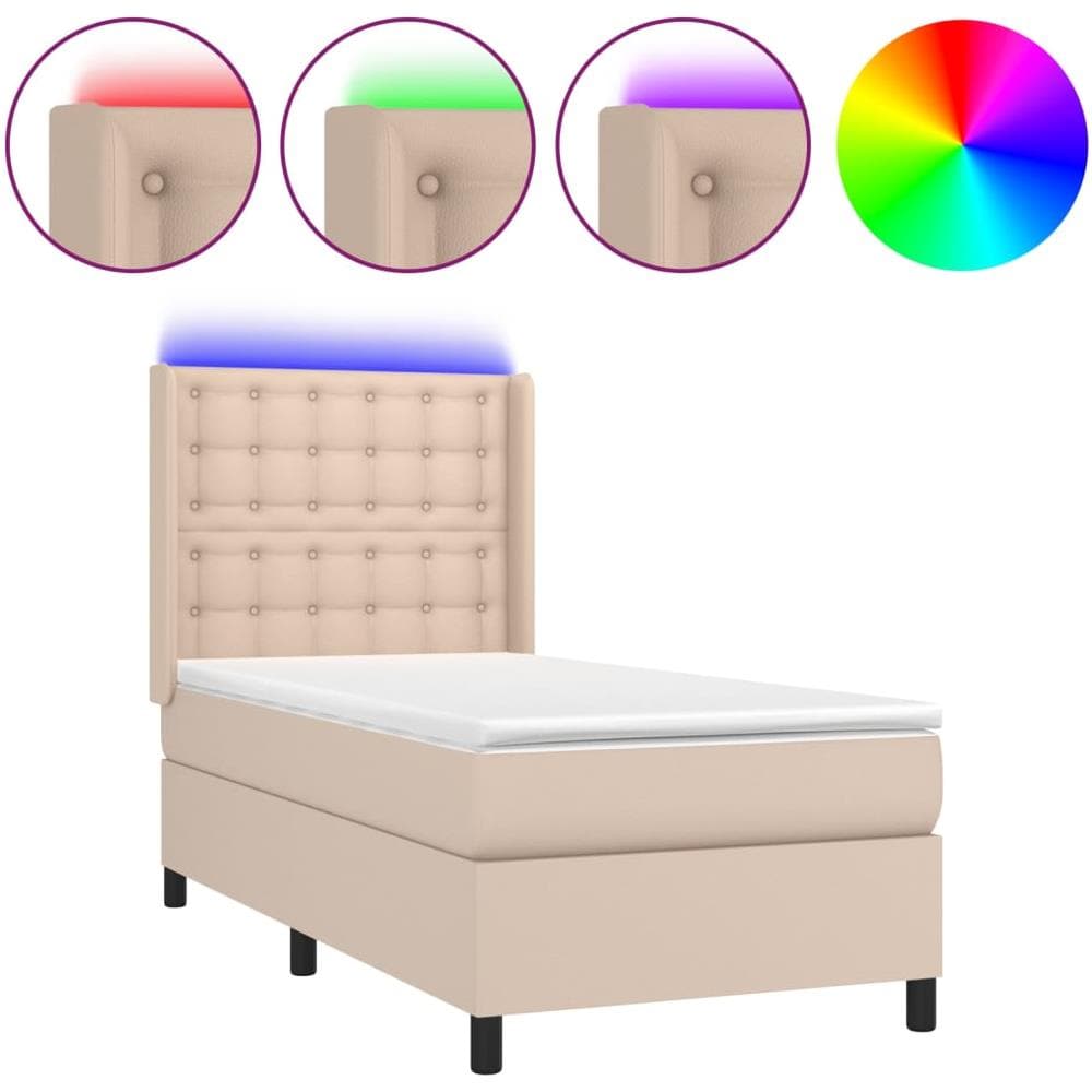 Giroletto Molle Materasso E Led Cappuccino 80x200 Cm Similpelle - Foto 2