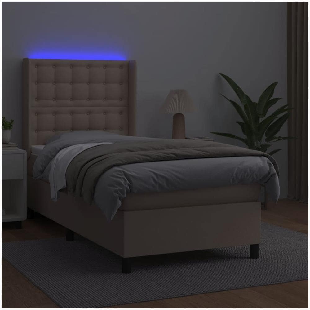 Giroletto Molle Materasso E Led Cappuccino 80x200 Cm Similpelle - Foto 3