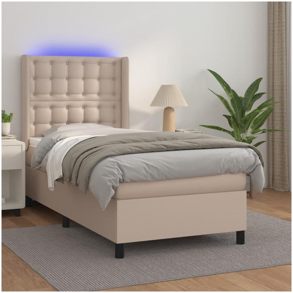 Giroletto Molle Materasso E Led Cappuccino 80x200 Cm Similpelle - Foto 1