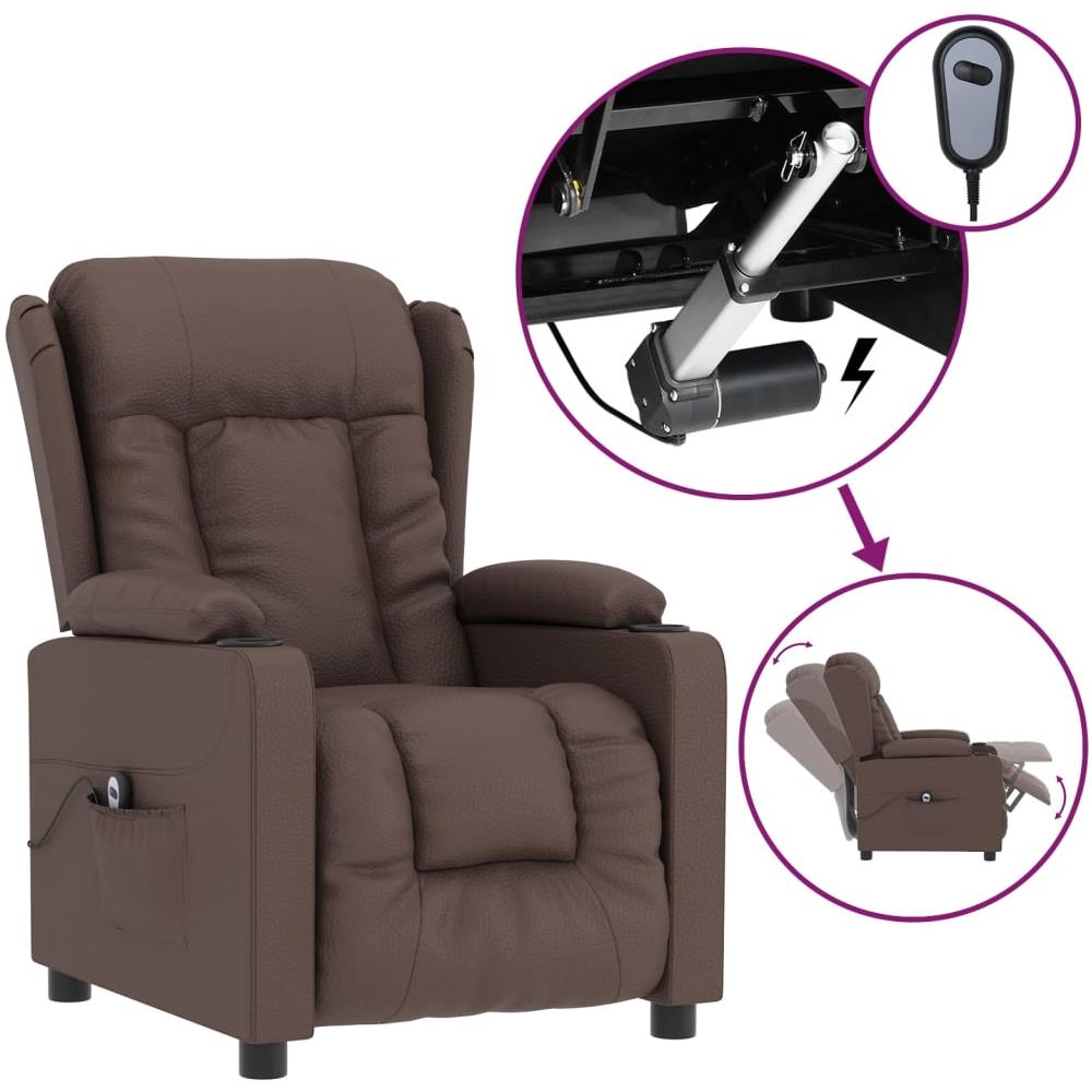 Poltrona Reclinabile Elettrica Marrone In Similpelle - Foto 2